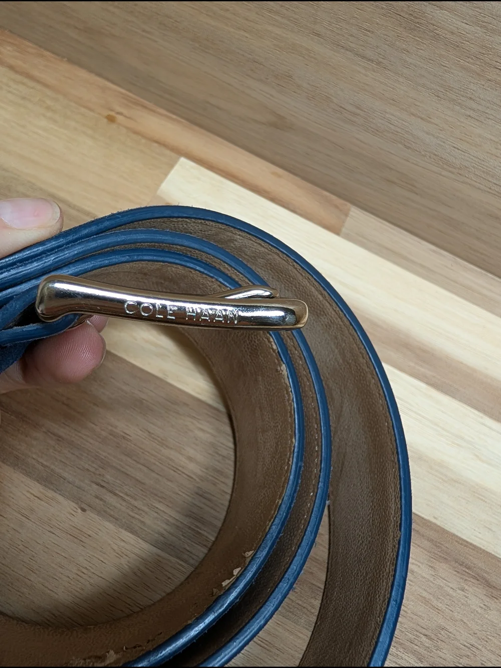 Suede Leather Belt Silver Tone Cole Haan Navy Blue  Buckle Classic 51